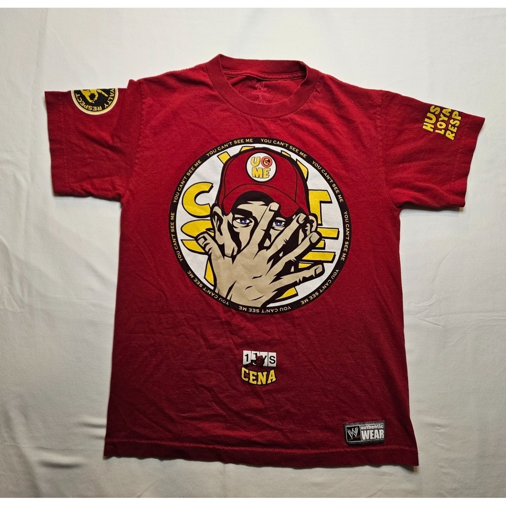 WWE John Cena You Can't See Me T-Shirt Men Size S Red Cotton 2010s Used
